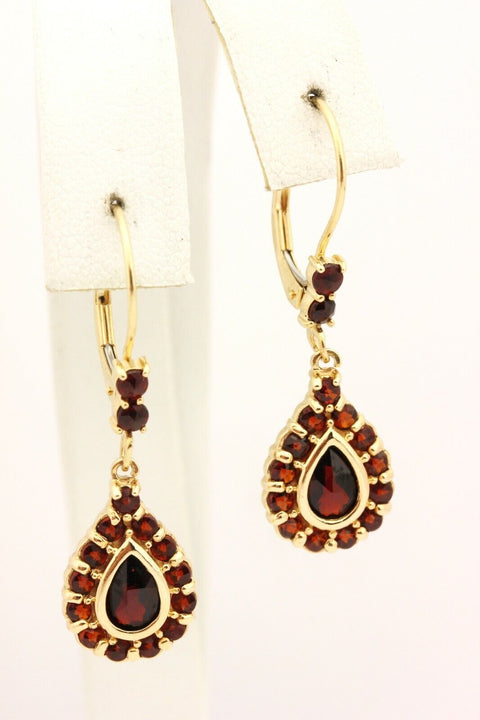 14k yellow gold 2.50ctw red almandine garnet drop dangle earrings 1.5 inch 3.99g