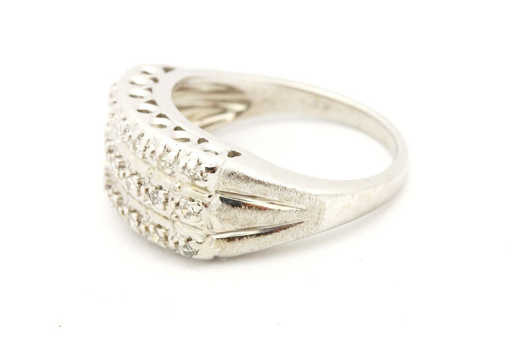 14k white gold 0.20ctw diamond three row cluster band ring size 5.75 8.7mm 4.25g