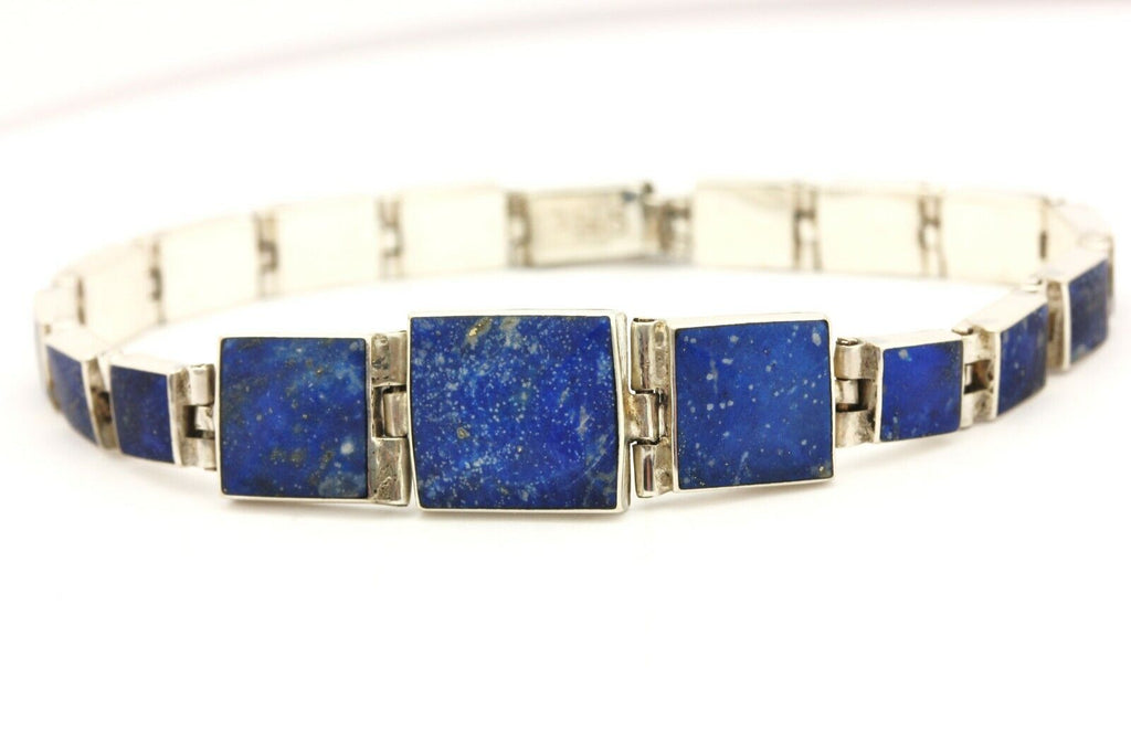 950 sterling silver blue lapis lazuli bracelet 7 inch 15g vintage estate
