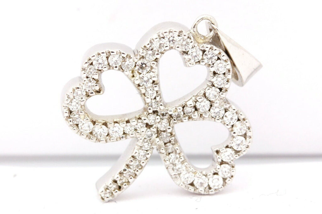 14k white gold 0.30ctw round brilliant diamond shamrock clover pendant 2.7g new