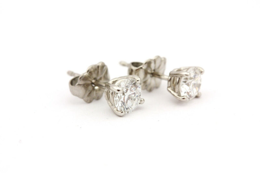 platinum round brilliant solitaire diamond stud earrings 4.8mm 0.84ctw 1.41g