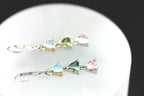 14k white gold dangle drop 1.5" earrings aquamarine tourmaline triangle NEW
