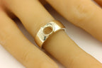 Platinum sterling silver men ring sz 8 band 9x7mm oval half-bezel setting estate