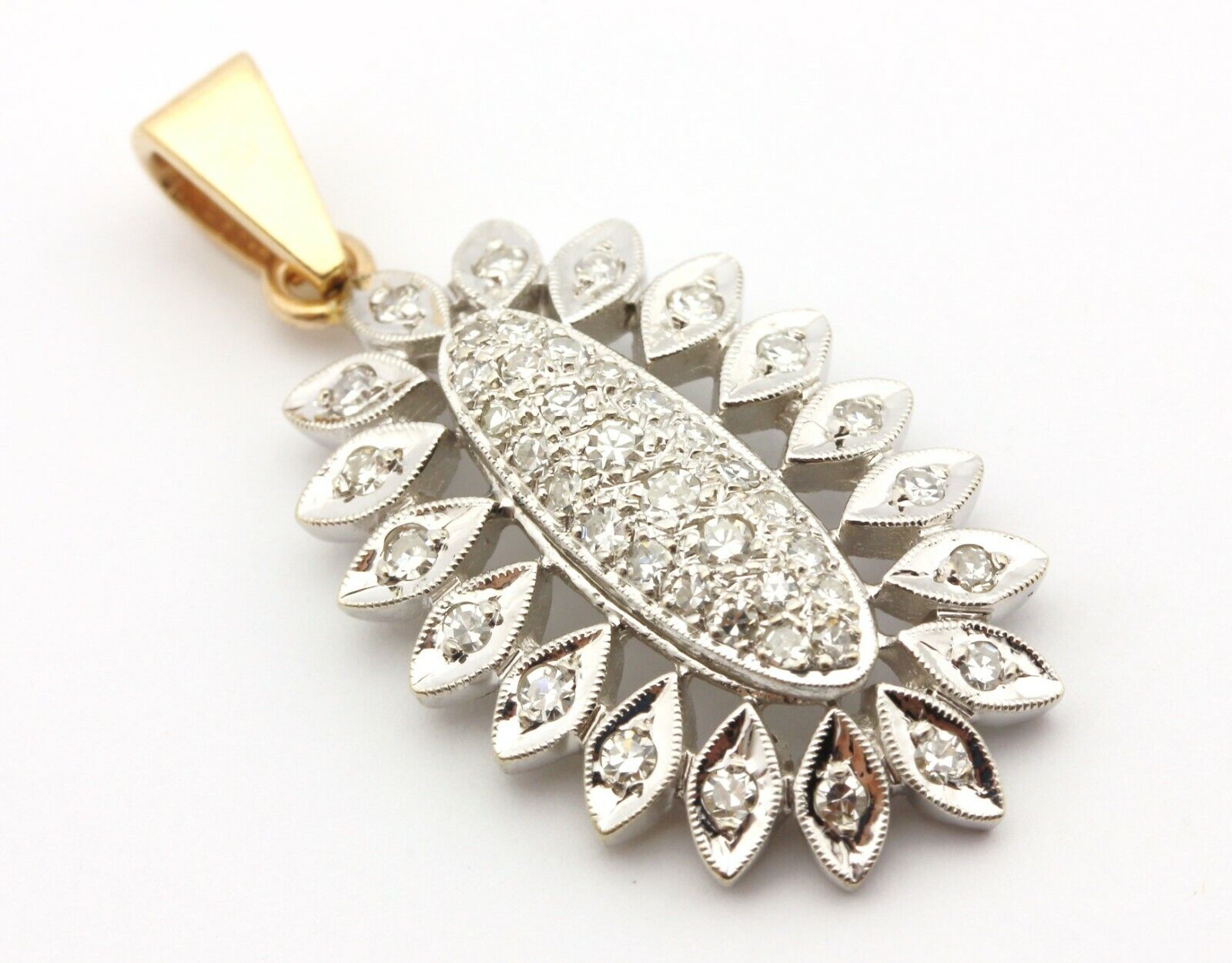 14k white gold 1.32ctw diamond drop pendant 1.5 inch 4.9g vintage estate