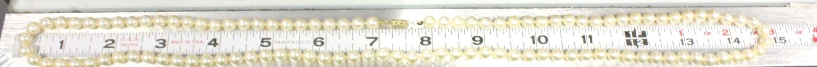 14k yellow gold 30" 6 - 6.5mm round cream cultured pearl strand necklace estate