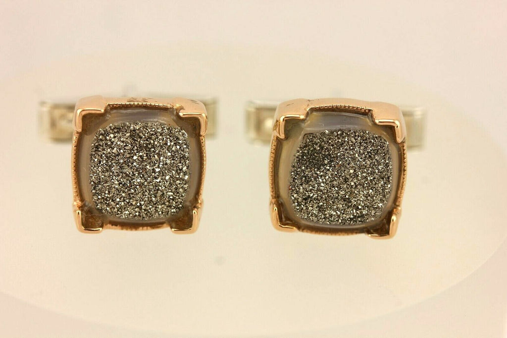 10k rose gold cuff links titanium white quartz druzy 925 sterling silver backs
