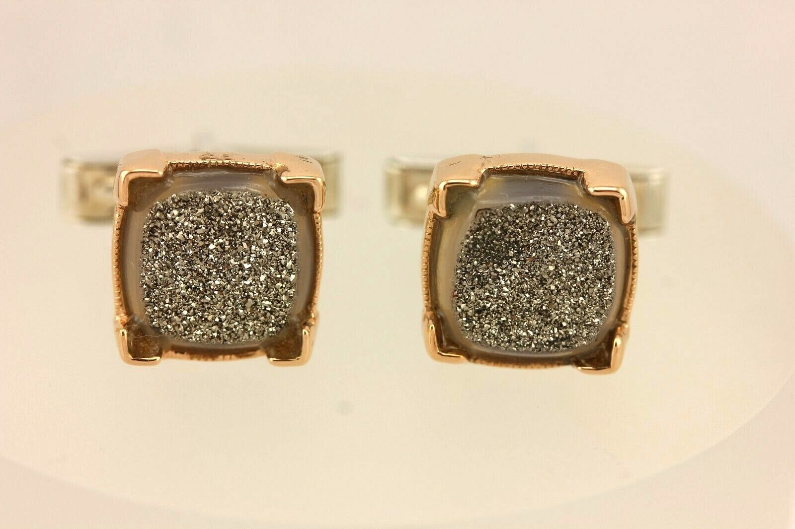10k rose gold cuff links titanium white quartz druzy 925 sterling silver backs