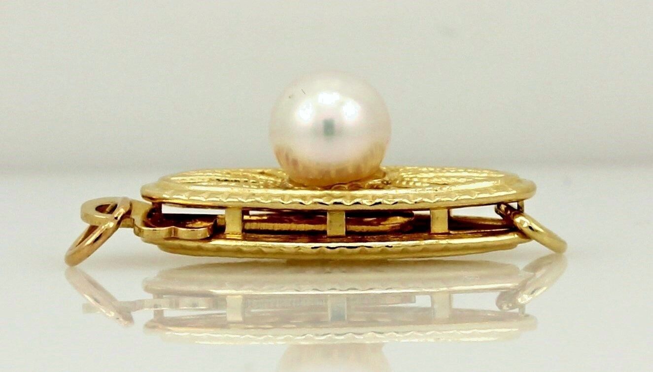 14k yellow gold 13x5mm marquise filigree fish hook 4mm pearl clasp new 0.65g