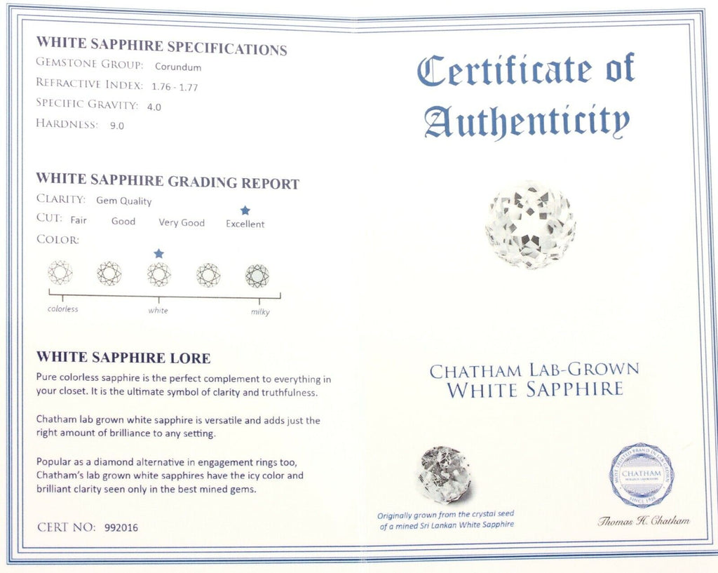 Chatham lab grown created white sapphire 1.82ct 7mm round brilliant loose new