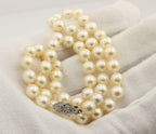 16" 7-7.5mm round cream cultured pearl necklace 14k white gold doubleheart clasp
