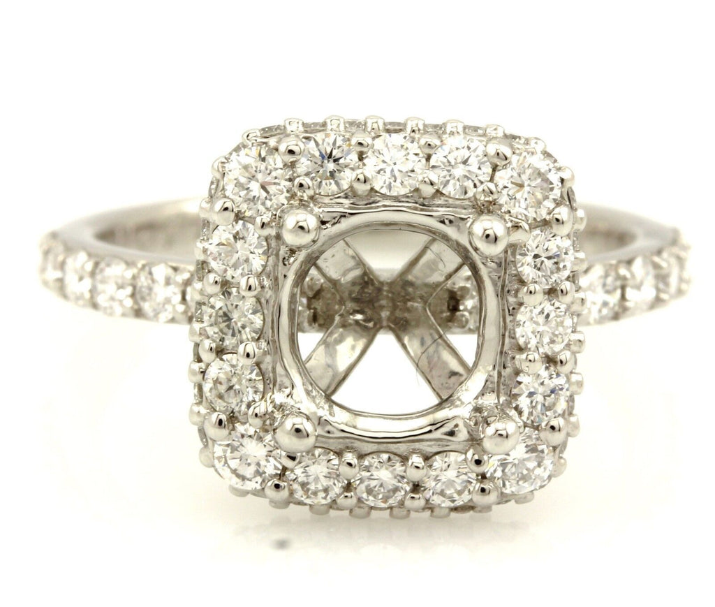 Platinum diamond halo engagement ring 7.4mm semi mount 1.11ctw accents NEW 6.04g