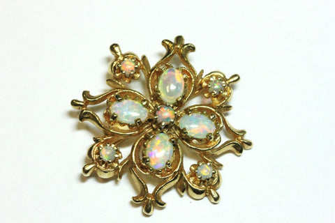 14k yellow gold 2.50ctw white precious opal 1.25 inch pin brooch 6.83g vintage