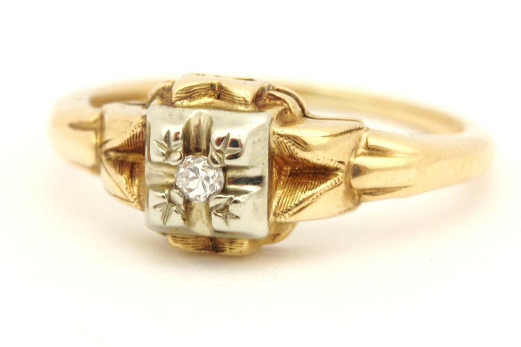 14k yellow gold diamond band ring solitaire engagement size 5 1.52g vintage