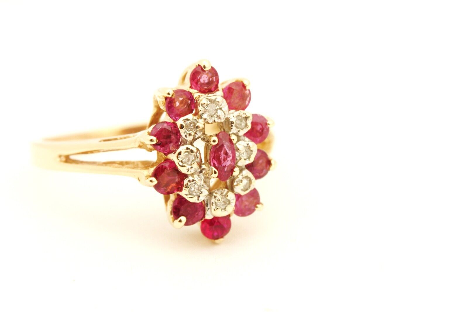 10k yellow gold ruby diamond halo ring split band size 6.75 2.81g vintage estate