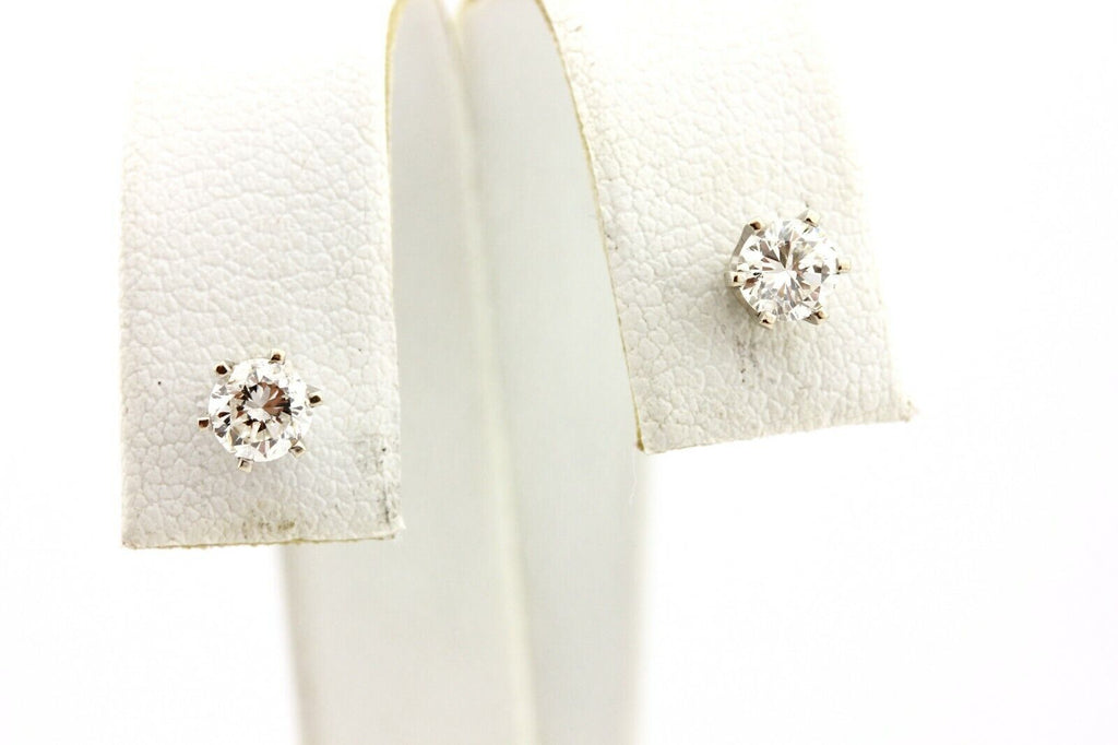 14k white gold 0.46ctw round 4mm diamond stud earrings J I1 0.71g six prong