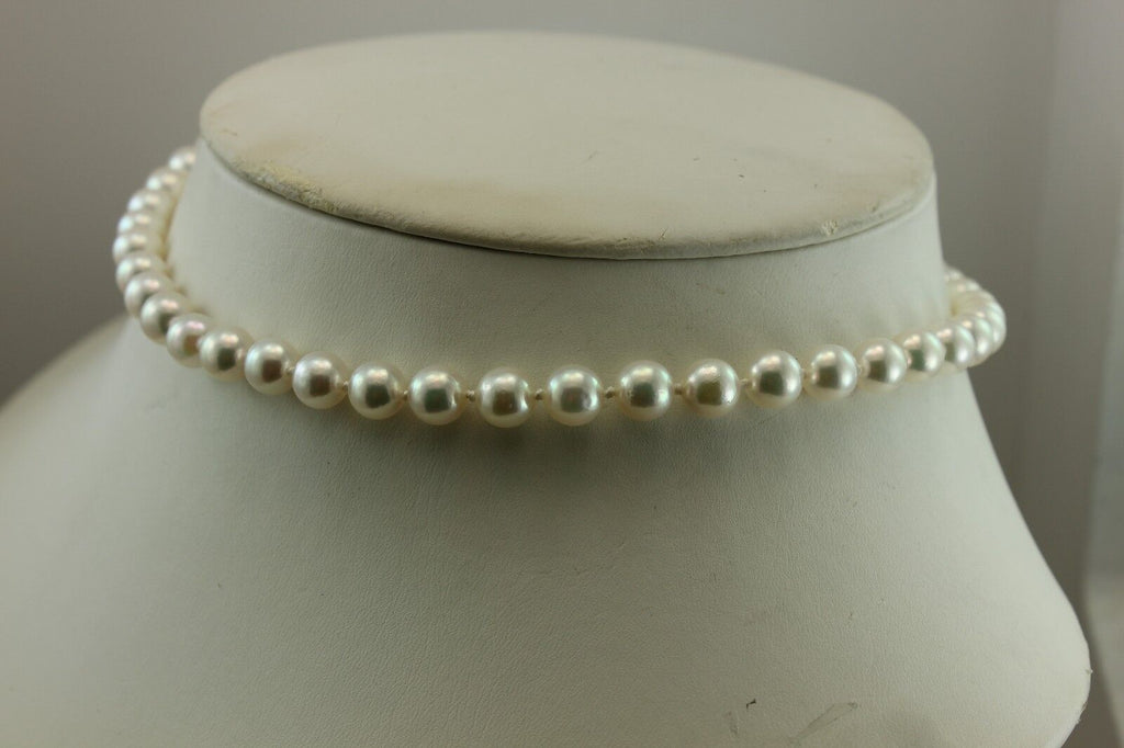 14k white gold 16 inch round white cultured pearl 7-7.5mm strand necklace NEW
