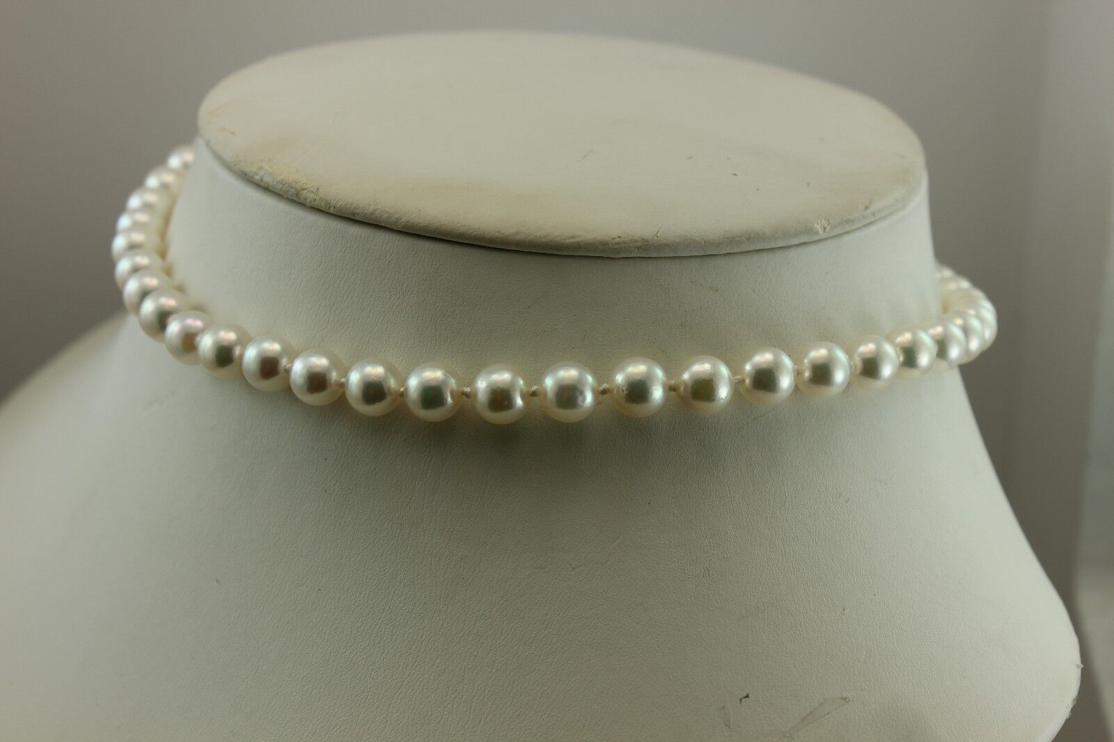 14k white gold 16 inch round white cultured pearl 7-7.5mm strand necklace NEW