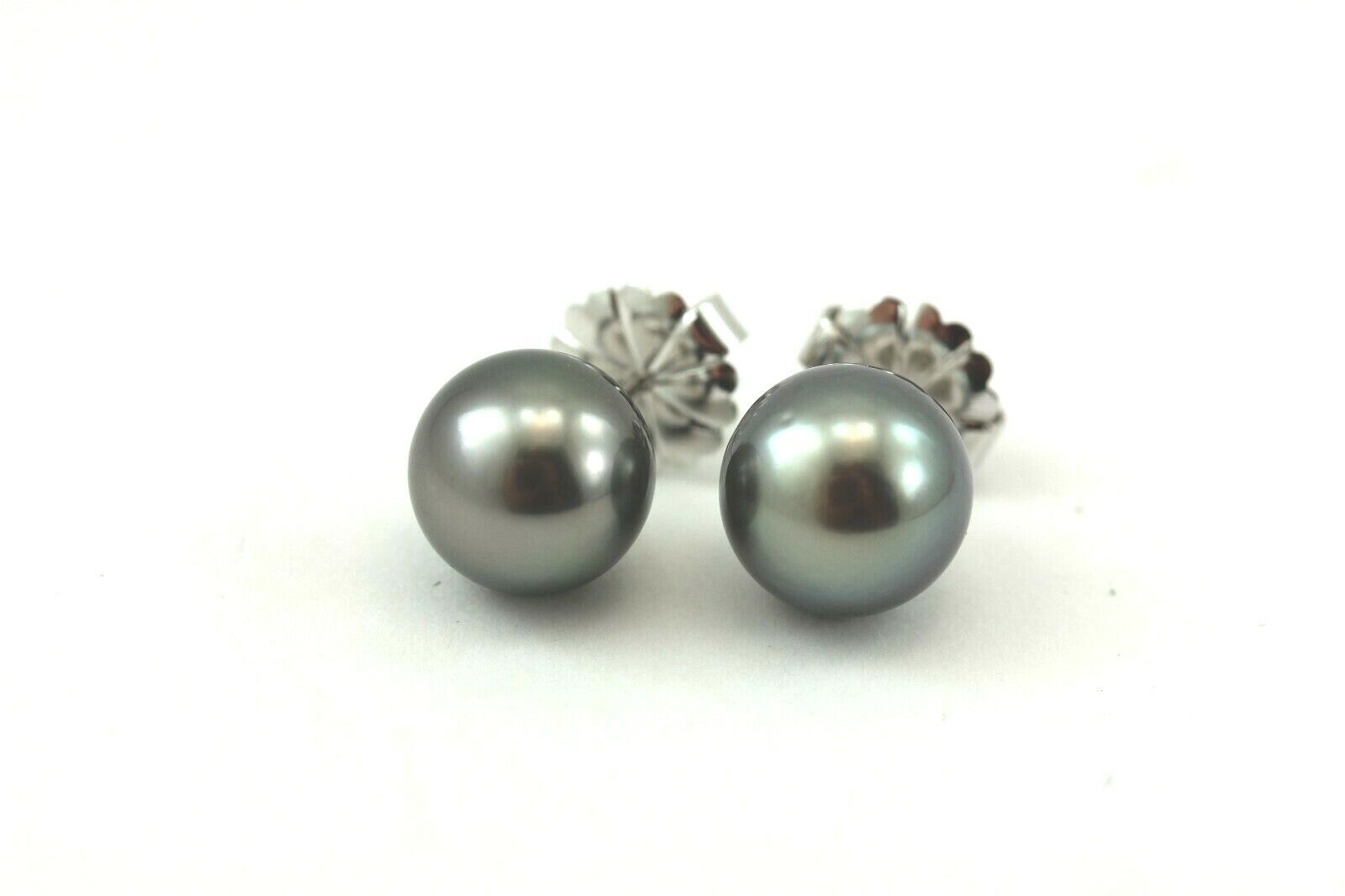 14k white gold 11-11.5mm Genuine Tahitian black cultured pearl stud earrings NEW
