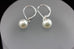 14k white gold 1 inch drop dangle 7.5mm round white cultured pearl earrings NEW