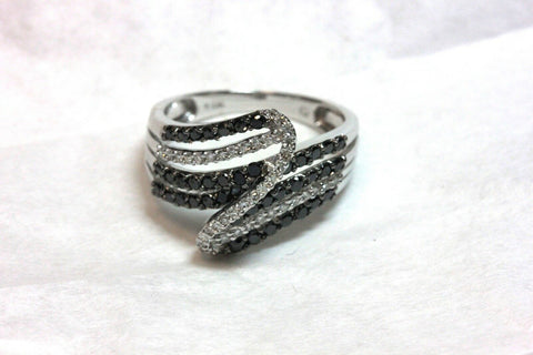 14k white gold .75ctw black diamond twist swirl band ring 4.59g size 8.5 estate