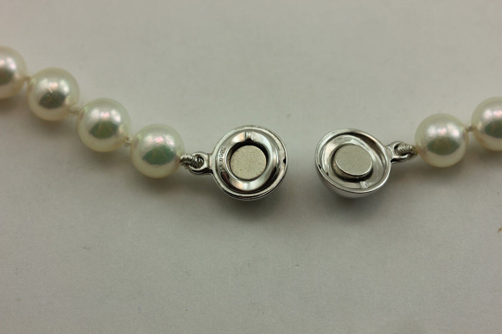 14k white gold 16 inch round white cultured pearl 7-7.5mm strand necklace NEW