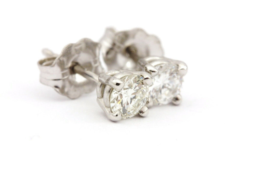 14k white gold 3.9mm 0.45ctw round diamond solitaire stud earrings 0.79g estate