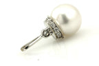 14 k white gold 10mm white round south sea cultured pearl diamond pendant new