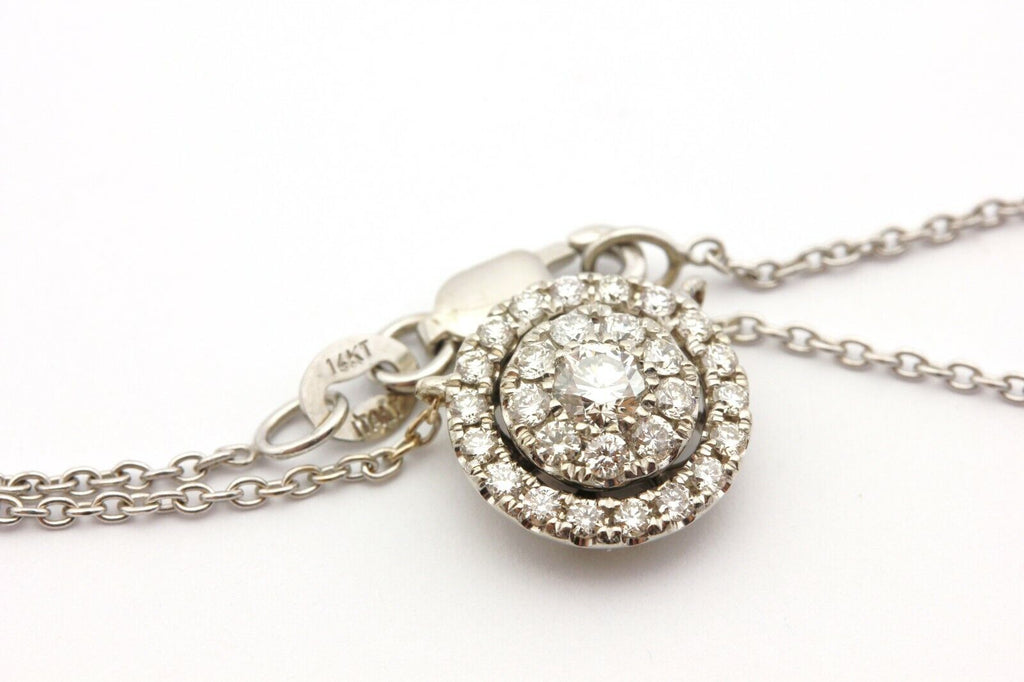 14k white gold 0.42ctw round diamond halo pendant 16 inch necklace rolo chain 3g
