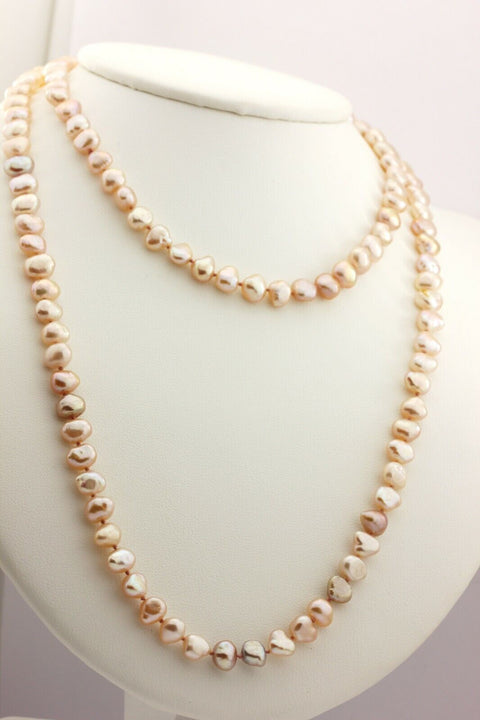 freshwater pearl strand necklace 34 inch pink baroque shapes 7-7.5mm 42.8g