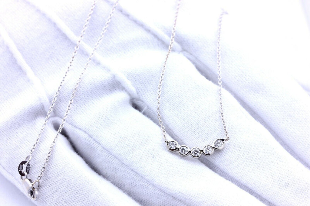 14k white gold 0.29ctw 5 round diamond pendant necklace chain 18 inch 2.4g new