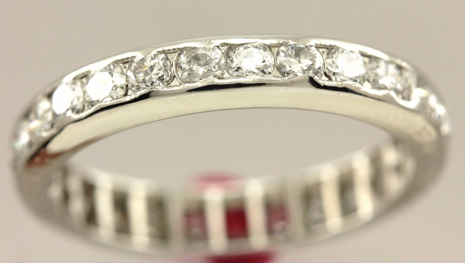 Platinum .81ctw round diamond eternity wedding band sz 4.25 ring vintage estate