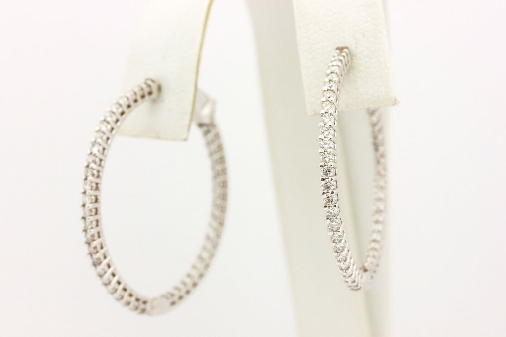 14k white gold 1.23ctw diamond inside outside hoop earrings 2.25 inch 5.93g new