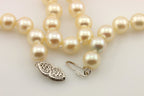 16" 7-7.5mm round cream cultured pearl necklace 14k white gold doubleheart clasp