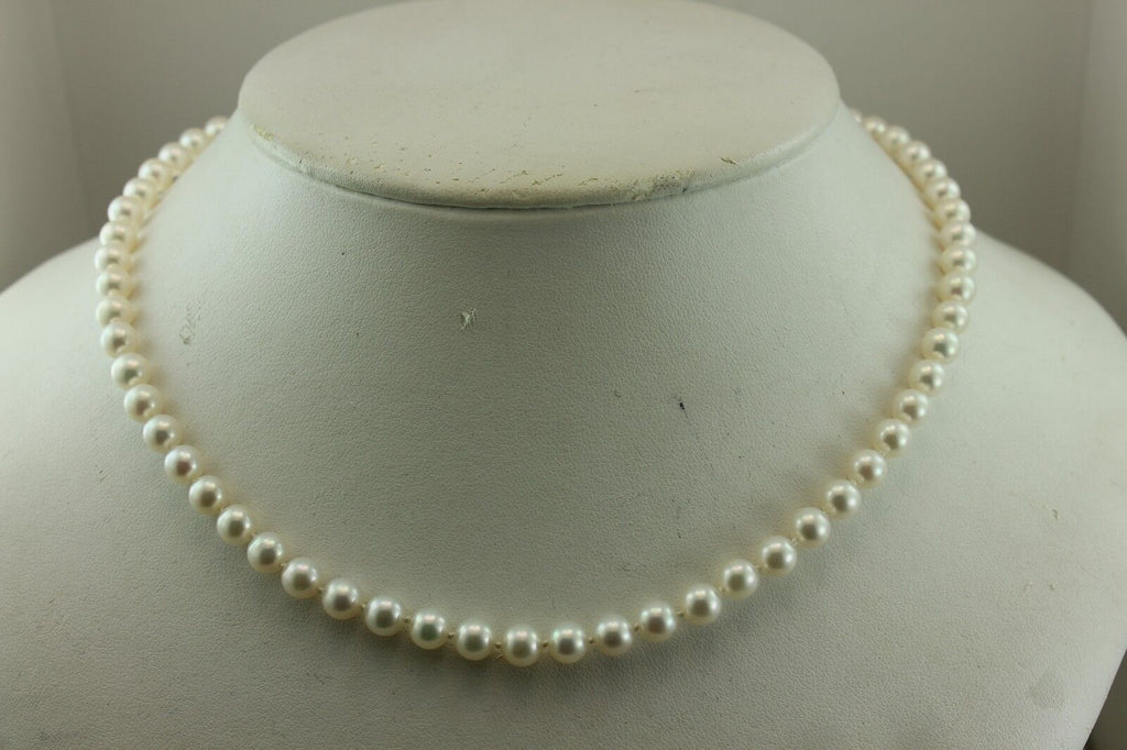 14k white gold 18" 6 mm white round cultured pearl strand necklace NEW