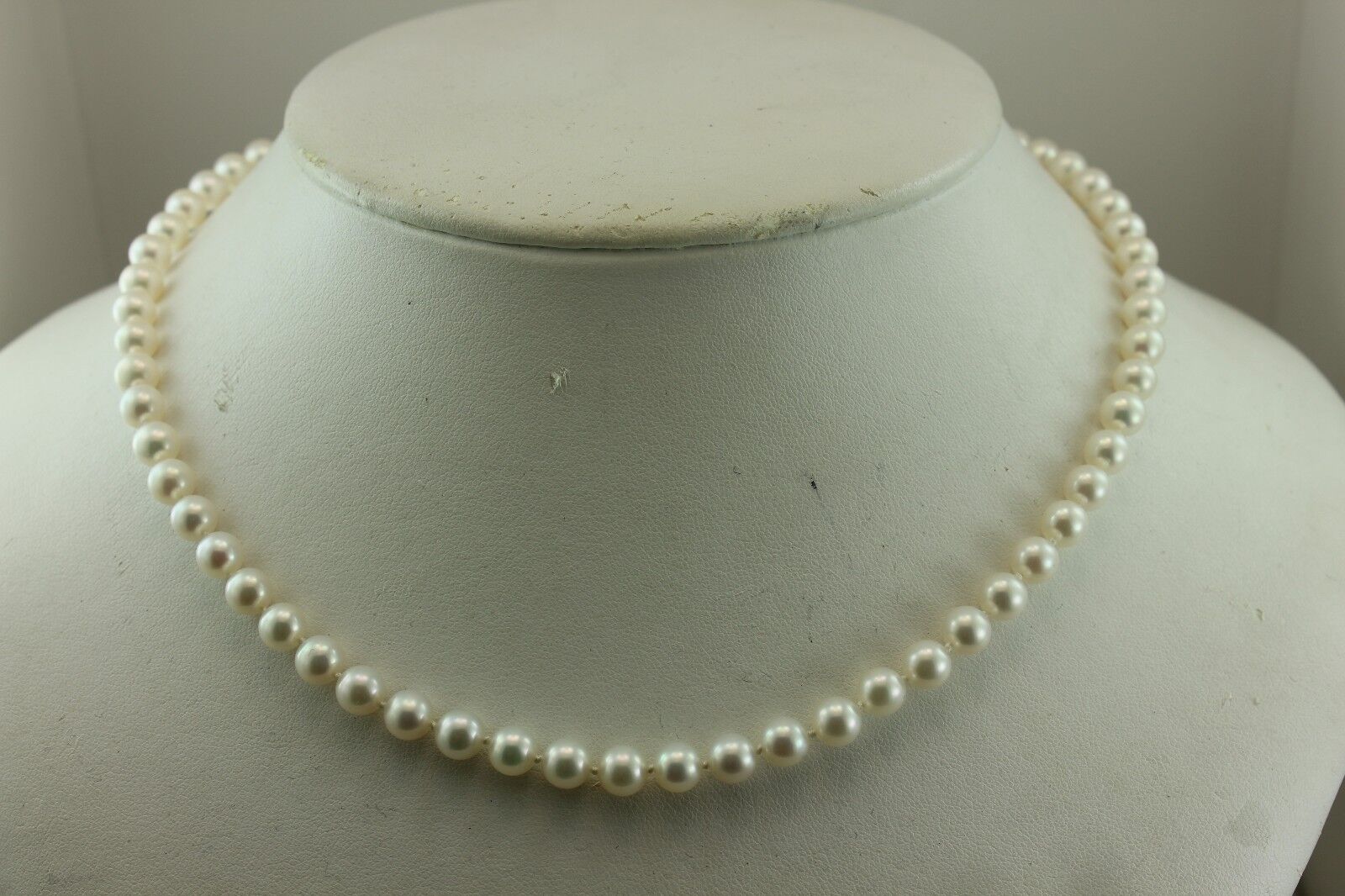14k white gold 18" 6 mm white round cultured pearl strand necklace NEW