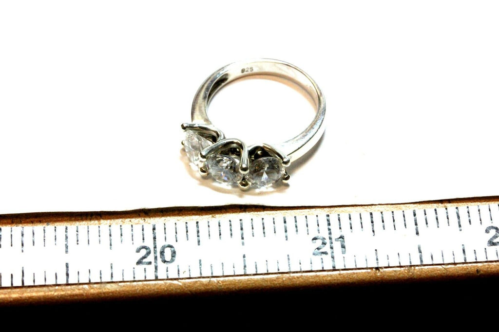 925 sterling silver 3 stone 6mm CZ ring CHINA estate sz 6.25
