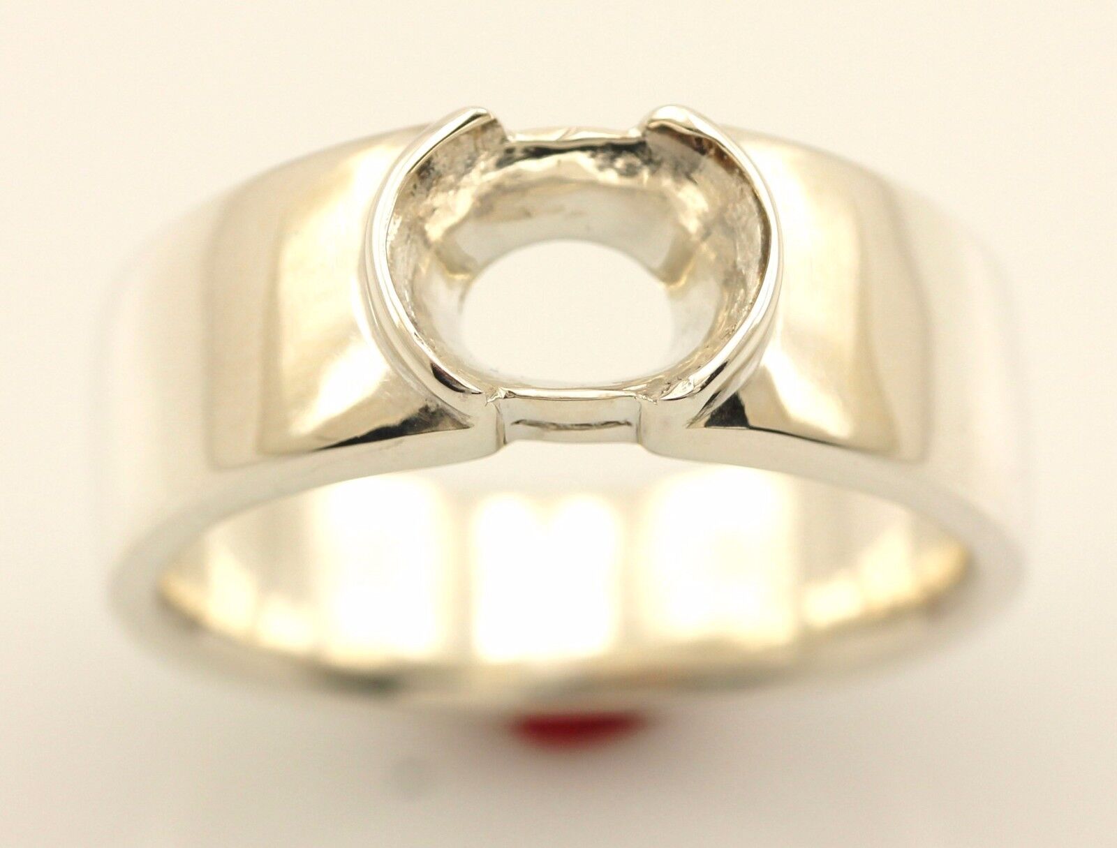 Platinum sterling silver men ring sz 8 band 9x7mm oval half-bezel setting estate