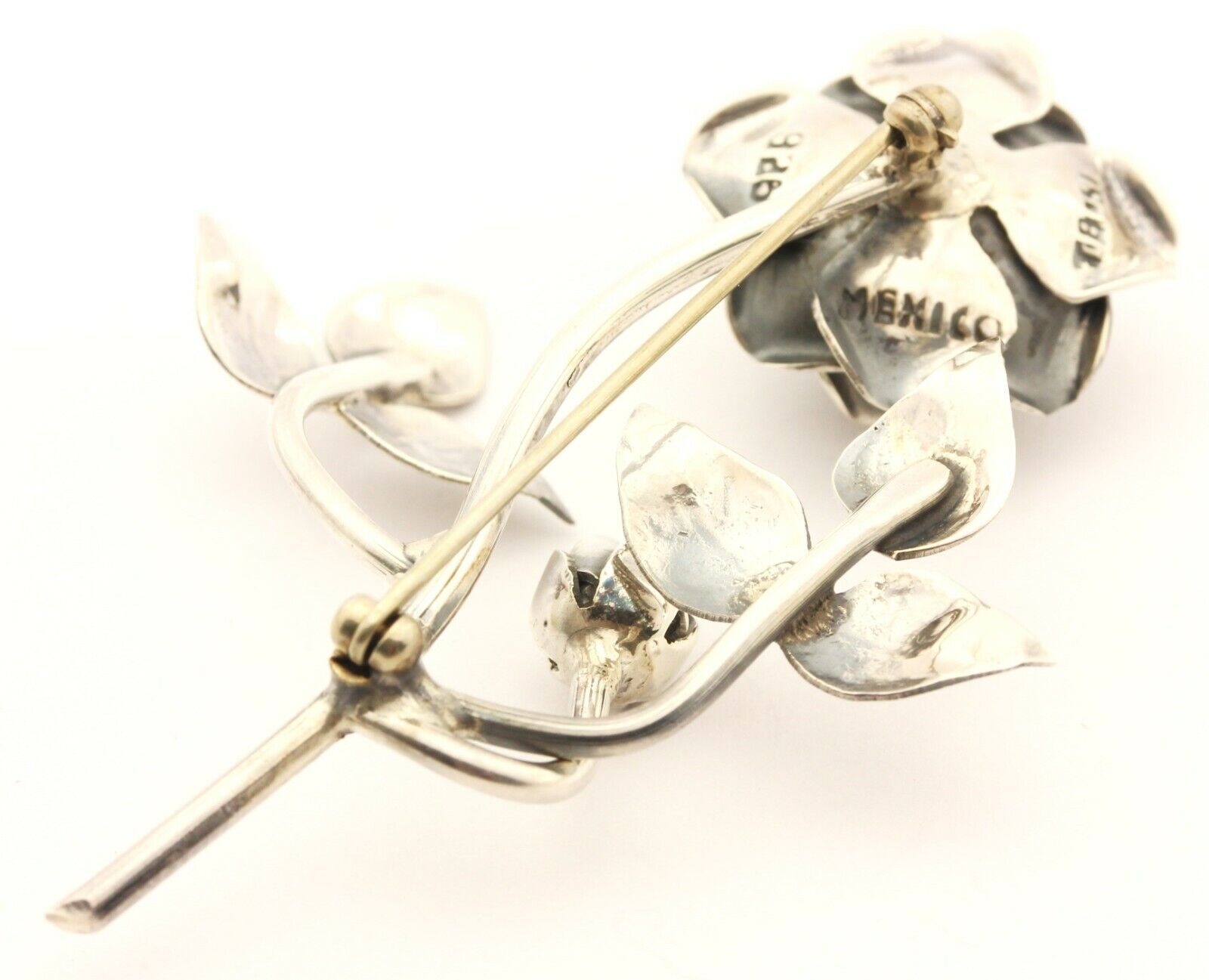 925 Mexico TB-51 sterling silver rose flower pin brooch estate vintage 11.5g