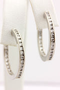 14k white gold 1.04ctw round diamond inside outside hoop earrings 2mm 1" estate