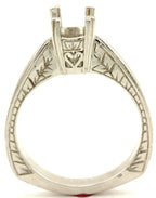 Platinum Solitaire Engagement Ring Setting Deco Engraved Cathedral Square Shank