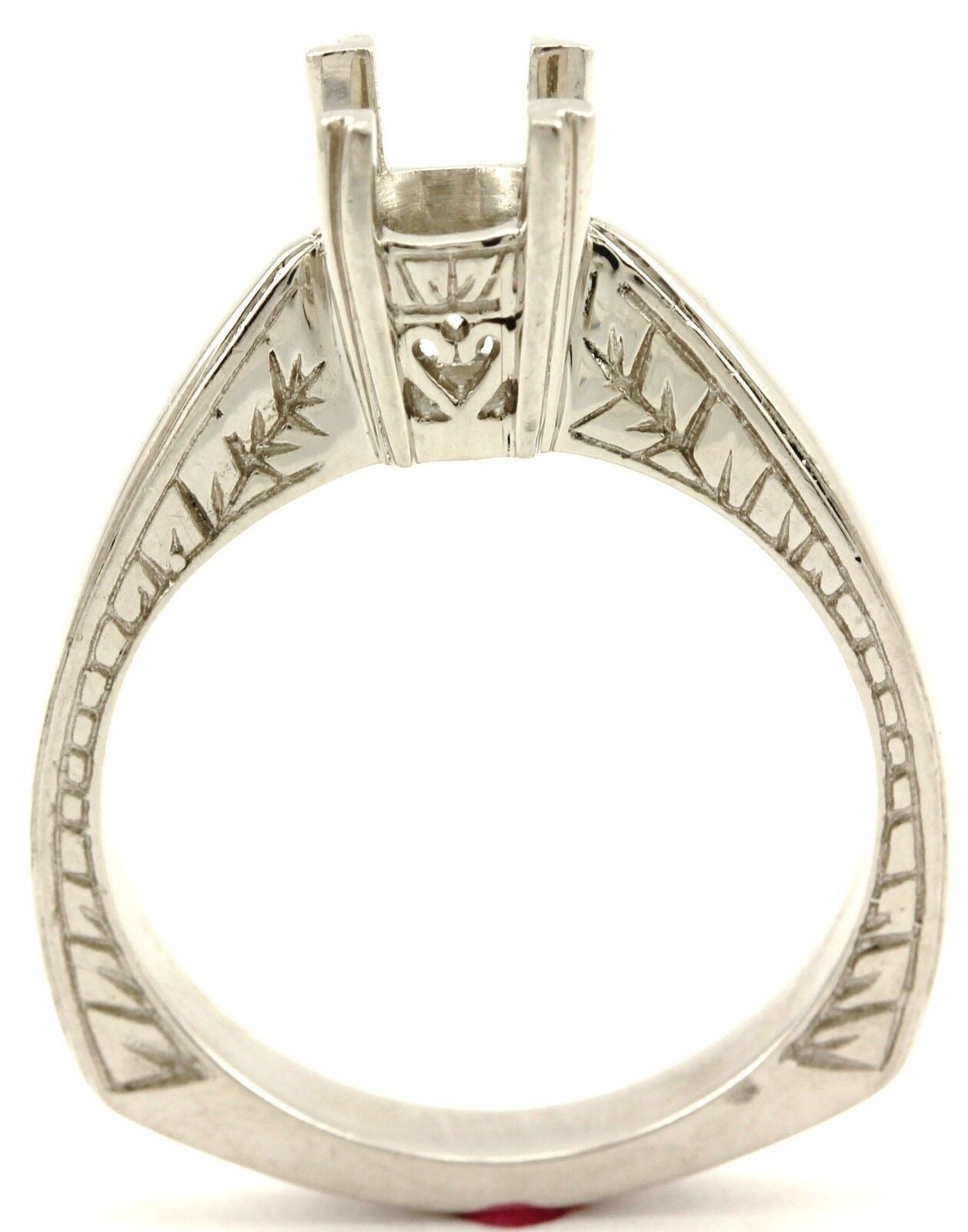 Platinum Solitaire Engagement Ring Setting Deco Engraved Cathedral Square Shank
