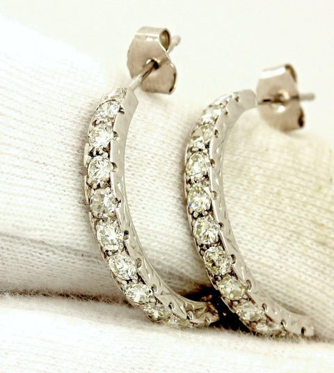Platinum 1ctw round brilliant diamond half hoop huggie earrings vintage estate