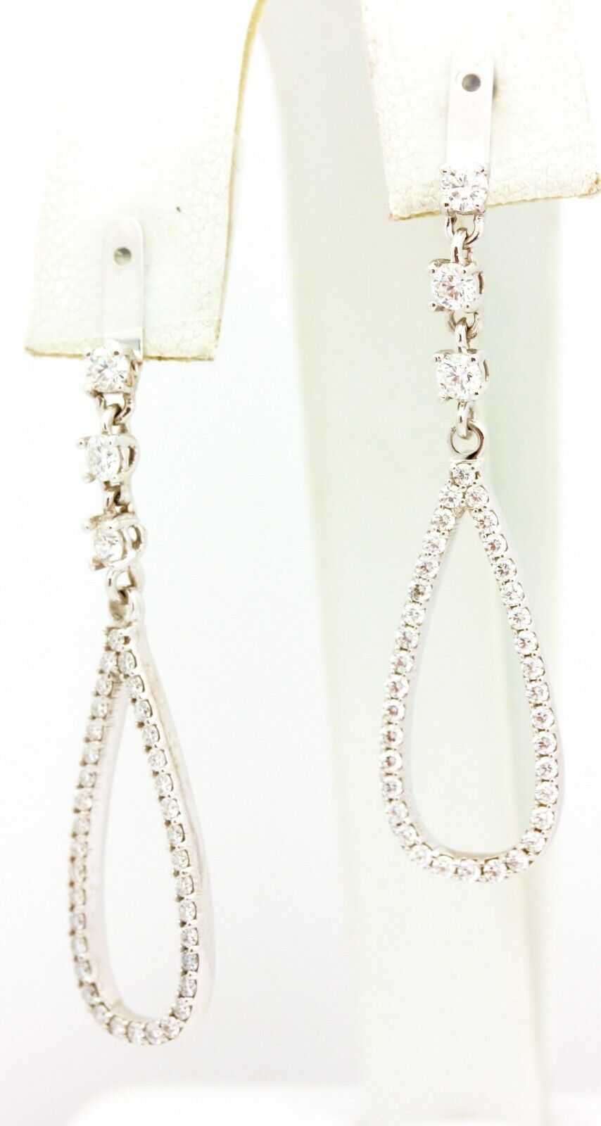 14k white gold 0.93ctw diamond drop dangle earring jackets 1.75 inch 3.2g new