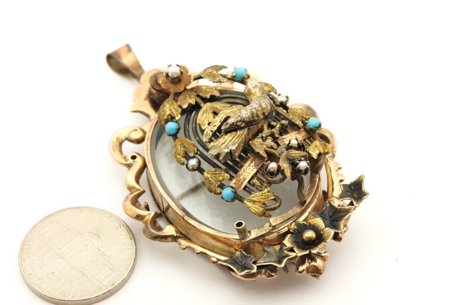 vintage antique locket pin brooch 21g 14k yellow gold WW1 estate pendant