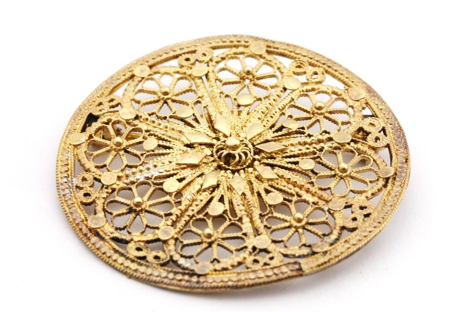 800 silver Israel Hebrew Jewish round pin brooch disc vintage filigree 6.8g