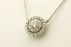 14k white gold 0.42ctw round diamond halo pendant 16 inch necklace rolo chain 3g