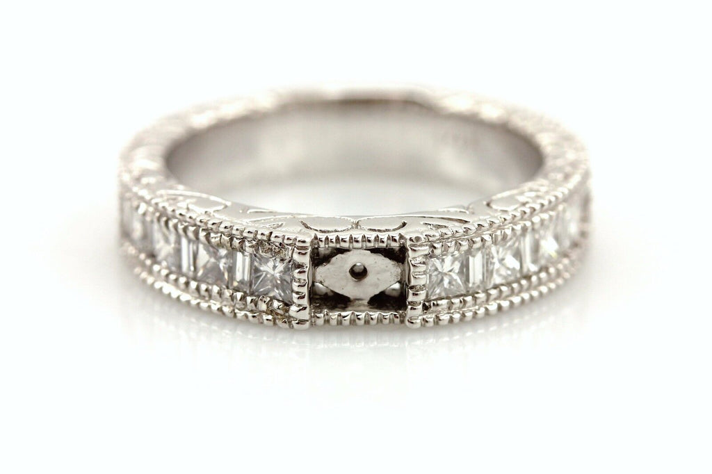14k white gold engagement ring semi mount princess straight baguette diamonds