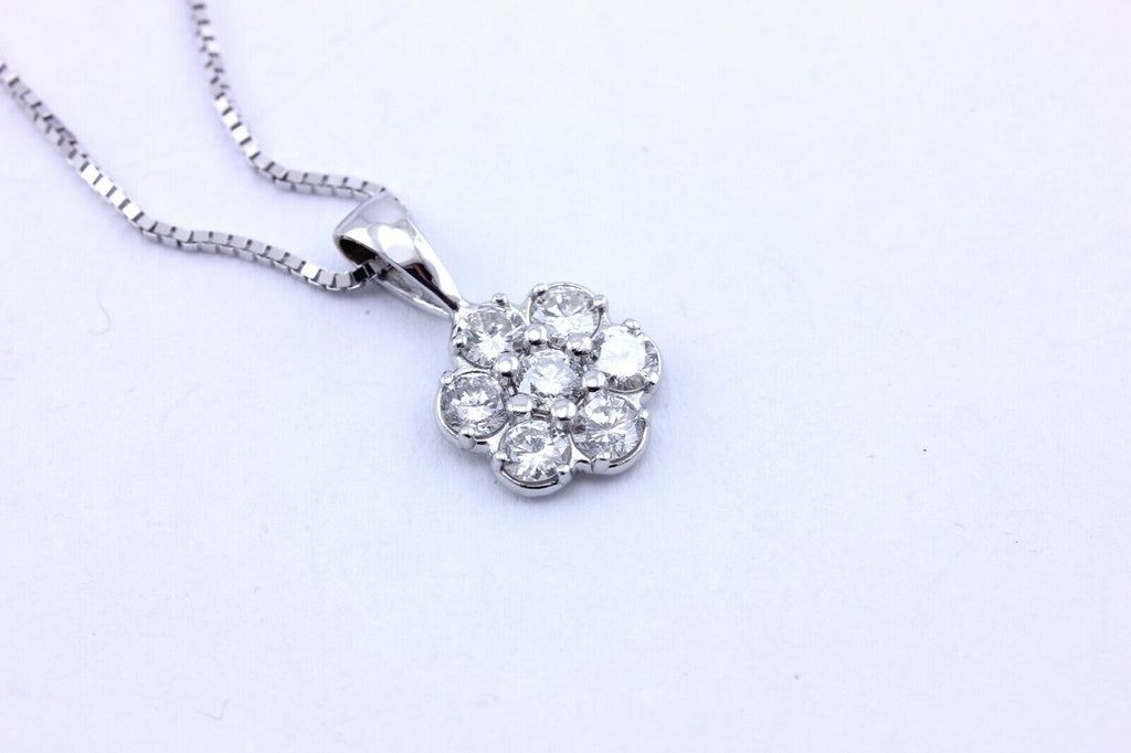 14k white gold 0.57ctw round brilliant diamond rosette pendant 0.6g new 0.5 inch