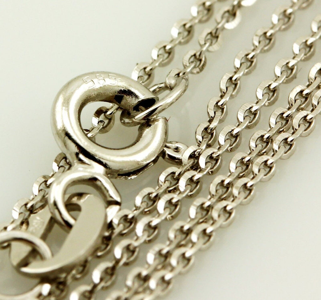 14k white gold oval diamond cut rolo 16" 0.65mm chain spring ring 1.33g Italy
