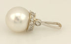 14 k white gold 10mm white round south sea cultured pearl diamond pendant new